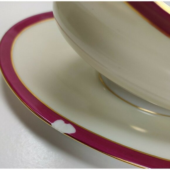 Vintage Victoria Ivory Gold Rim China Czechoslovakia Gravy Boat With Plate - Picture 7 of 9
